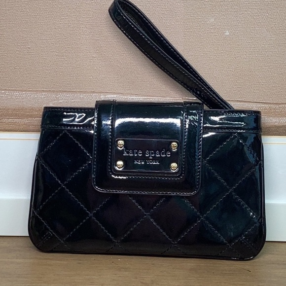 kate spade Handbags - Kate Spade Black Patent Leather Quilted Clutch Wristlet